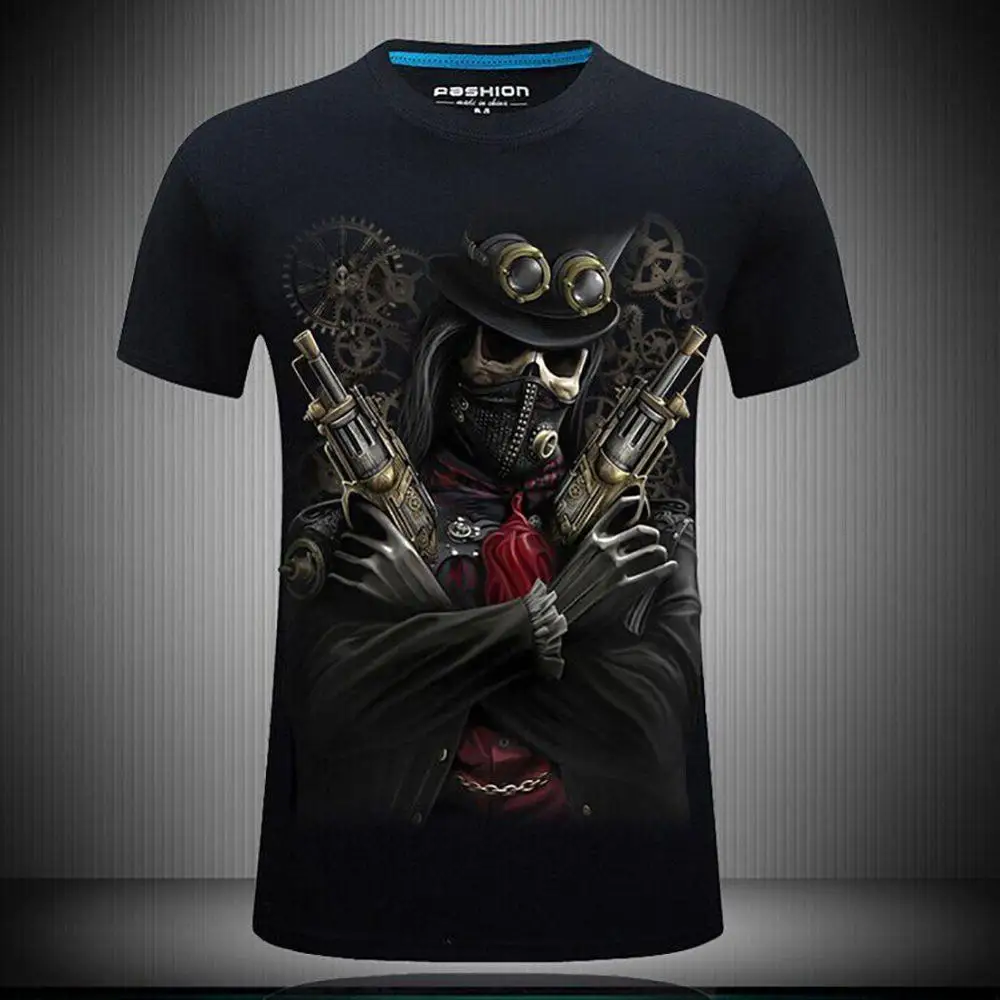 Мужские 3D футболки собственный дизайн череп/Рок/металл/смерти/СТИМ Панк/дракон 3D принт Мужская футболка с коротким рукавом размера плюс S-6XL - Цвет: Черный