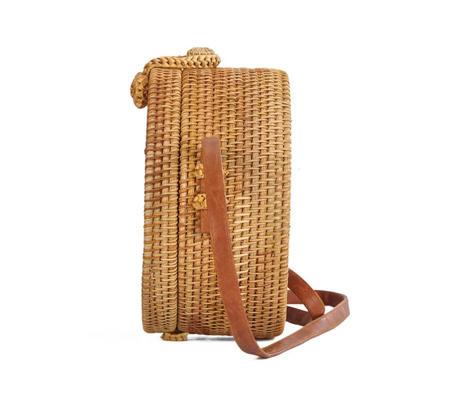 Women Bamboo Bags Female Beach Straw Handbag Circle Bohemian Rattan Butterfly Buckle Tote Shoulder Bag Lady Handmade Bag SS3196 (3)