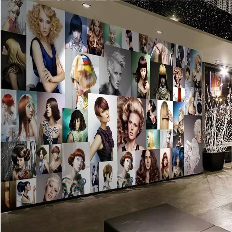 

Fashion image hair salon combination background wall professional production mural factory wholesale wallpaper mural photo wall
