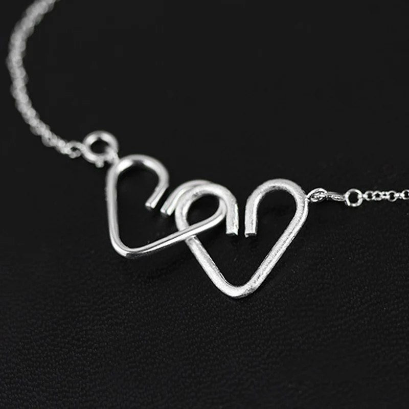 

Bracelets 925 Sterling Silver Heart Lock Pure Silver Double Heart Puzzle Woman Bracelet Crystal Flower Multiple Wearing Methods