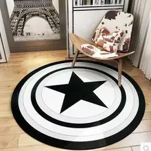 Мягкий Черный Белый звезда полосатый круглый коврик для гостиной подкладка для кофейного столика коврик пол ковер нескользящий