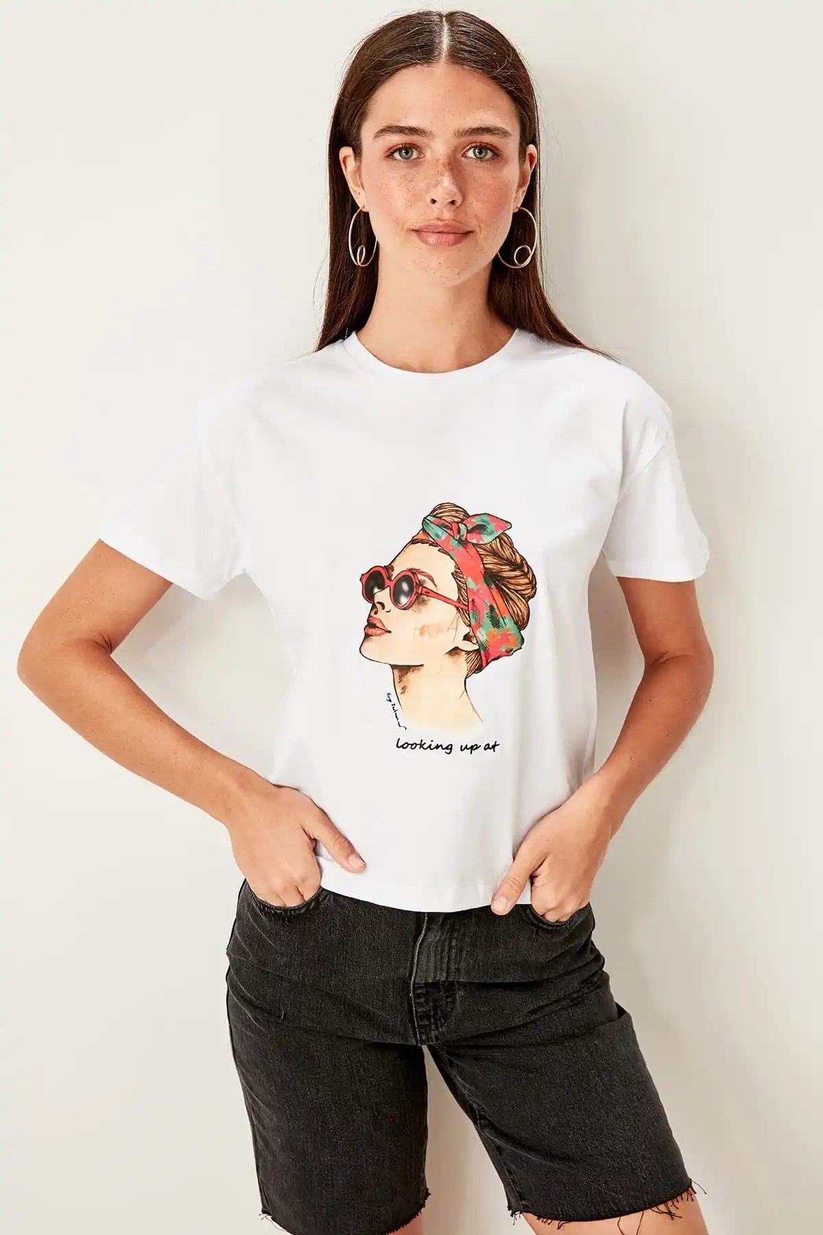 

White Bakılı Basic Knitted T-Shirts TWOSS19TS0322