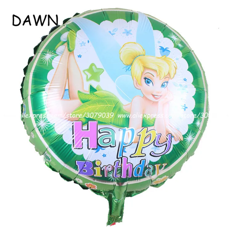 

25pcs/lot 8inch round tinkerbell elfin balloons helium foil balloons happy birthday fairy children's toys Inflatable Air Ball