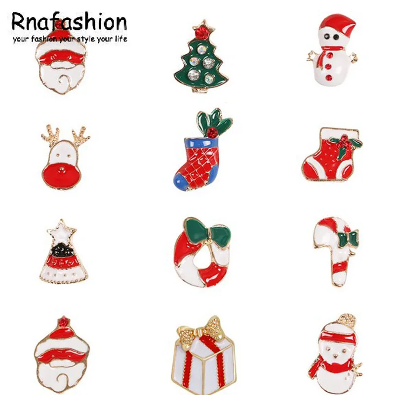 

RNAFASHION 12pc/set New Year Fashion Christmas Boots Brooch Santa Claus Shoes Tree Gift Rhinestone Brooch Jewelry