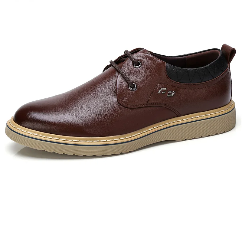 CAMEL/Мужская обувь из натуральной кожи с ремешком; Повседневная обувь из полированной воловьей кожи; Мужская удобная модная обувь на плоской подошве со шнуровкой - Цвет: A732266120Brown