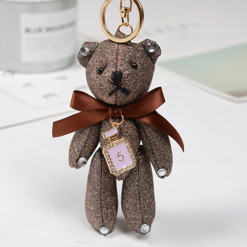 Винтажный брелок для ключей, брелоки, модный кулон медведь с бантом, милая мультяшная кожаная сумка, аксессуары, орнамент EH841