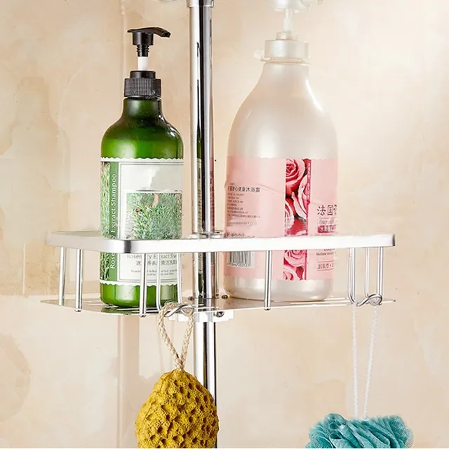 Gold Silver Bathroom Storage Rack Shampoo Lotion Holder Shower Gold Silver Bathroom Storage Rack Shampoo Lotion Holder Shower Bath Pole Shelf Organizer