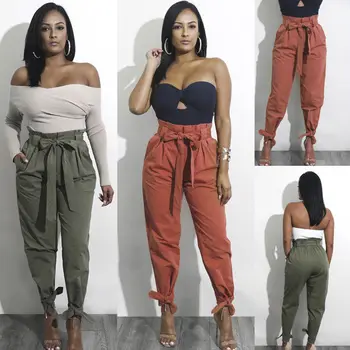 

Women Ladies Fashion Harem Casual Straight Elastic High Waist Full Trousers Loose Long Pants