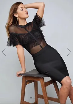

High Quality Sexy Women Dress Butterfiy Lace Solid O-Neck Sexy Bandage Dress Evening Party Dress