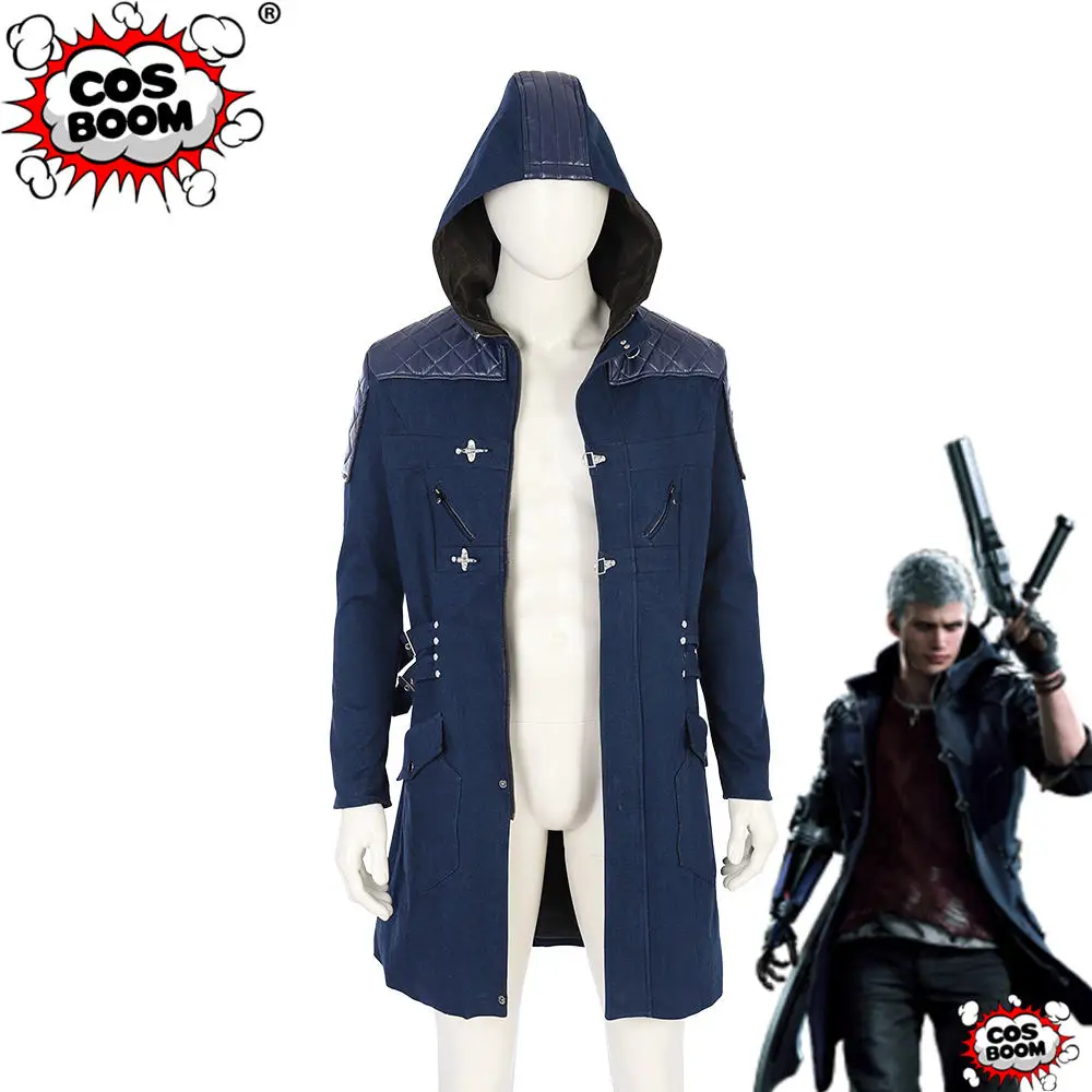 

COSBOOM Nero DMC 5 Jacket Adult Halloween Carnival Party Costume Devil May Cry 5 Nero Blue Trench Devil May Cry Coat