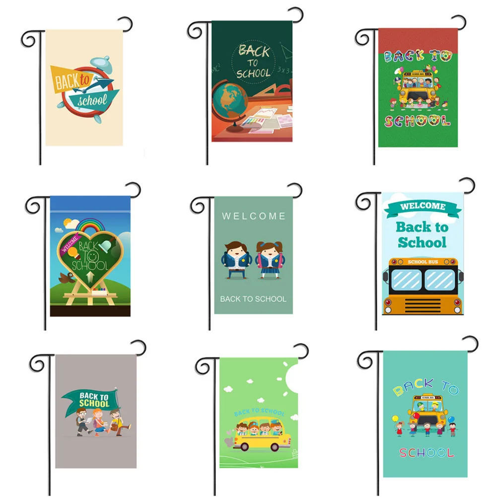 

Back To School Decorative Garden Flags Double Sided Printing Yellow School Bus Over Landscape Designed Home Banners Yard Flag