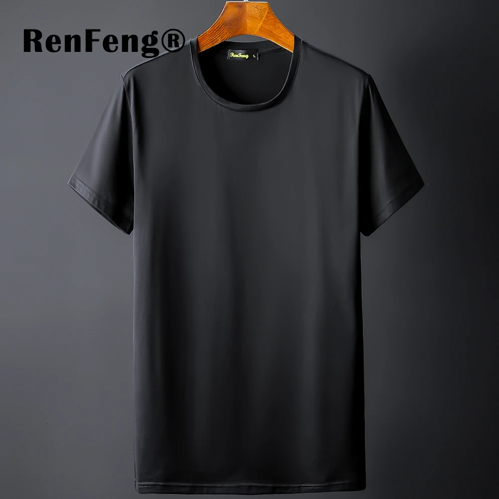 New Blank black Mercerized Cotton Short Sleeve Men's T-Shirt Underwear Round Collar Ice Silk Cool T-Shirt Slim Blusa Tops Summer (12)