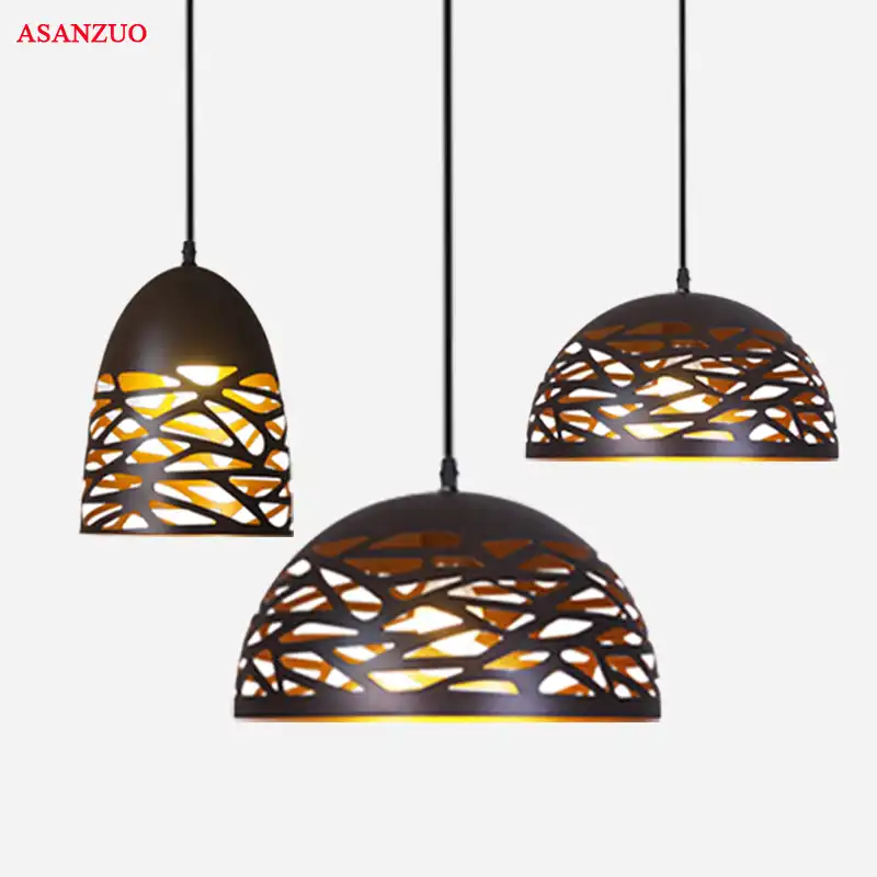 Lámparas colgantes clásicas huecas negras, lámpara colgante de hierro, accesorios de cocina