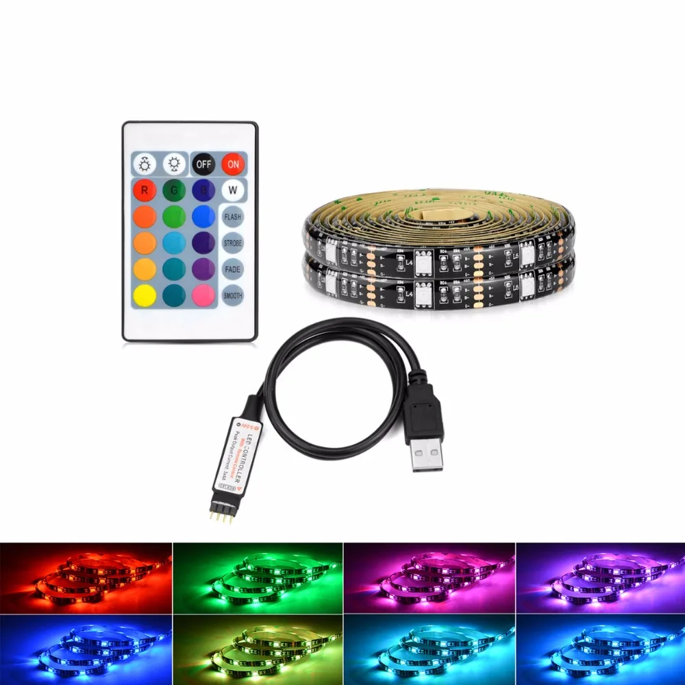 24Key Remote Control RGB Flexible LED Strip Light 50cm to 2m Waterproof