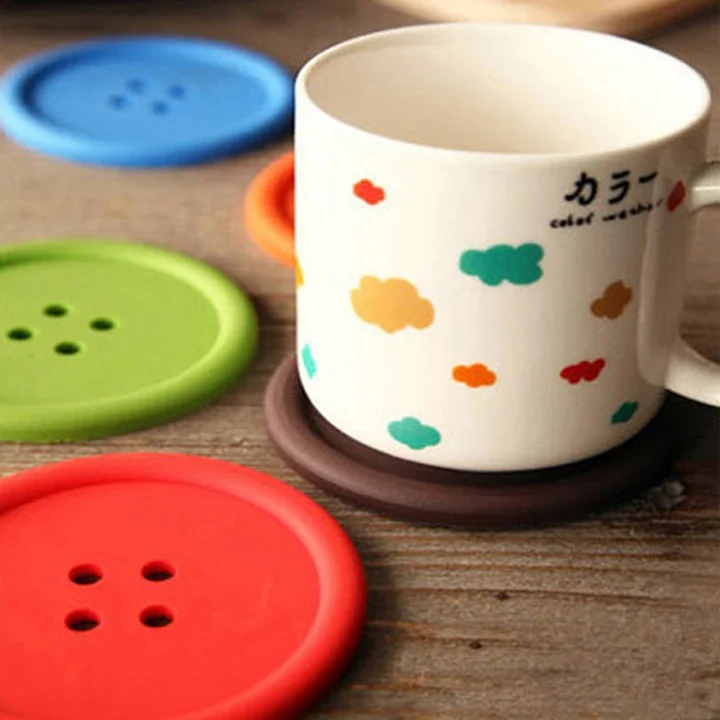 

Creative Silicone Round Button Shape Coasters Cup Mat Household Supplies