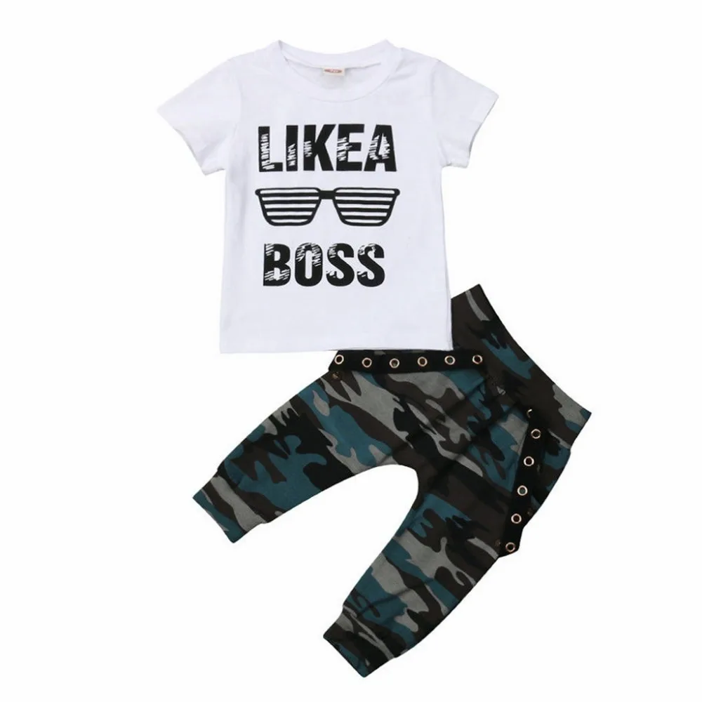 

ISHOWTIENDA Newborn Toddler Baby Boys Letter Tops T-shirt Camo Pants 2PCS Outfits Set Newborn Baby Boy Clothes