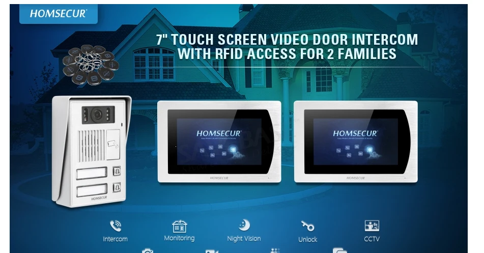 HOMSECUR 7 "телефон видео домофон системы с RFID Доступа для дома/без каблука BC112-2 + BM717-S