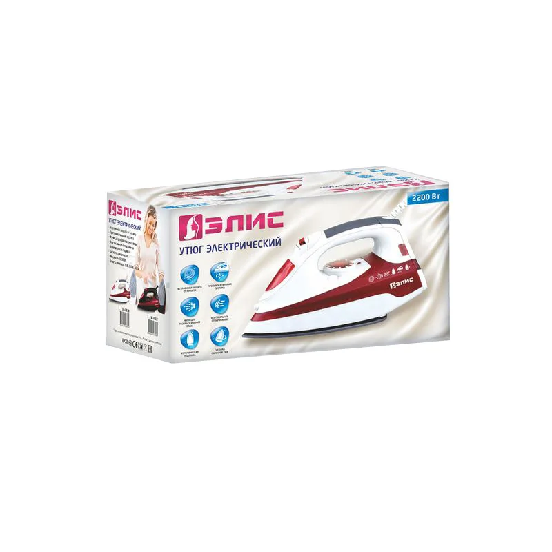 Утюг Элис ЭЛ-8820 (Мощность 2200 Вт, объем резервуара для воды 350 мл, защита от накипи, самоочистка, паровой удар, вертикальное отпаривание, керамическая подошва)