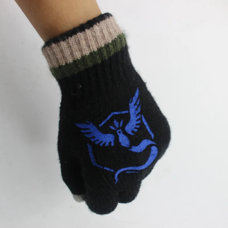 Stretch Knit Winter Warm Gloves Cartoon Anime Pokemon Go Embroidery Wool Knitting Touchscreen Tactical Glove For Men Women