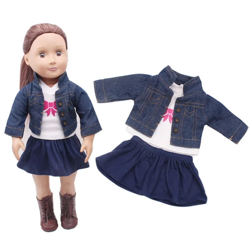 

Fit 18 inch Born New Baby 43cm Clothes For Doll Flower Cloth Clothes Casual Denim Suit Clothes Accessories For Baby Gift