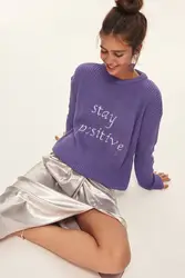 Trendyol фиолетовый STAY POSITIVE вязаный свитер TCLAW19GO0004