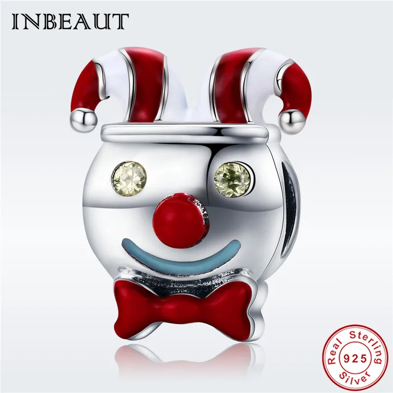 

Hot Sale Genuine Silver Europe Charms fit Pandora Bracelet 925 Sterling Silver Red Circus Clown Pendant Beads for Chain Necklace
