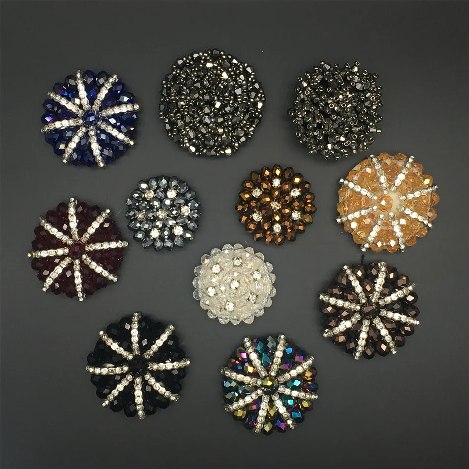 

3D Handmade Rhinestone round beaded Patches tassel colorful styleSew on Crystal patch for clothing beading Applique cute patch