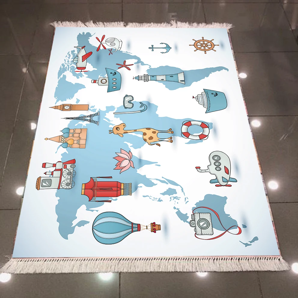 Else синий белый образовательная карта мира земли 3d микрофибра Противоскользящий задний моющийся декоративный килим для детской комнаты ковер