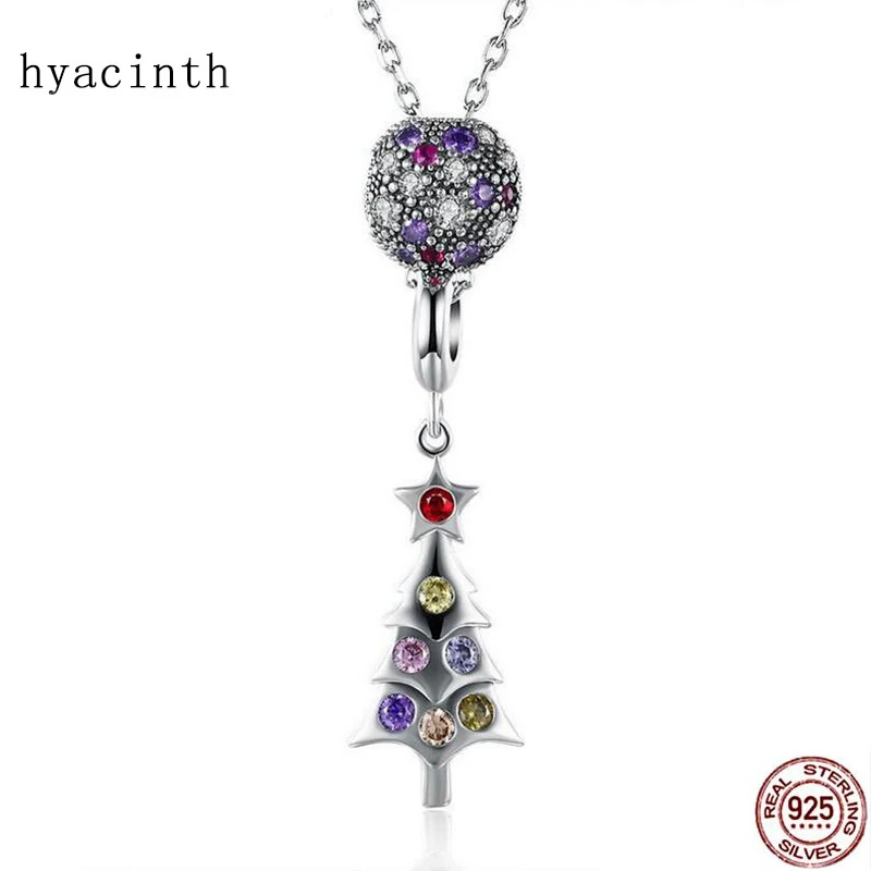 

collares largos de moda Jewelry New 925 Sterling Silver Fashion Multicolor Zircon Christmas tree shape Pendant Necklace Women