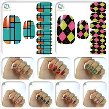 16 Styles Retro Plaid Water Nail Decal Design Beauty Nail Art Designs Full Nails Wraps Sticker