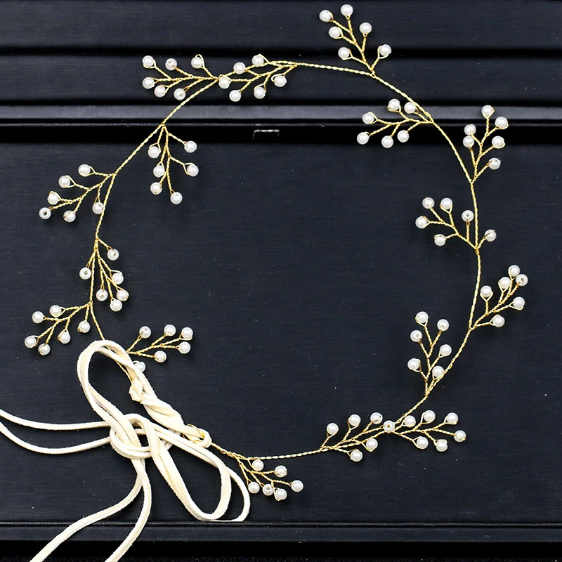 

Handmade Simple Bead Vine Headband Pearl Pageant Women Bridal Hair Band Bridesmaid Headpiece For Wedding Hair Accessories Party