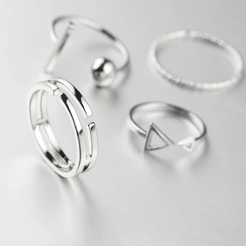 

New Fashion 4 Pcs/Set Korean Style Rings Simple Joker Metal Finger Ring Silver Color Adjustable For Women Gift Ring set