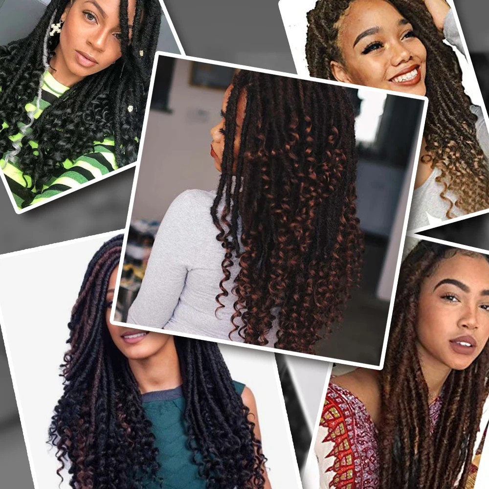 Вязаные волосы Faux locs Curly End 18 дюймов низкотемпературное волокно мягкая богиня