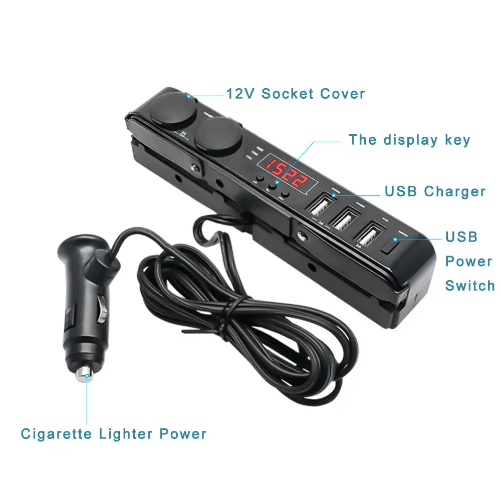  Multi enchufe de coche encendedor LED USB cargador adaptador termómetro voltímetro