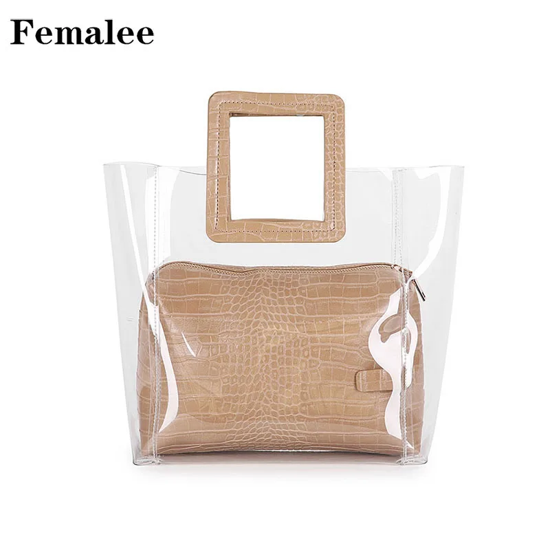 

FEMALEE 2018 Summer Transparent Trendy Composite Bag PVC clear Handbag Lady Quilted Vintage Bag Fashion Women Square Handle tote