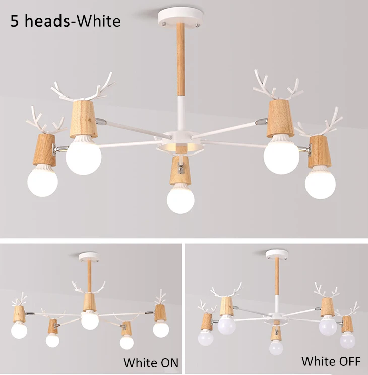 Потолочный светильник в скандинавском стиле для гостиной, современный минималистичный, из цельного дерева, для спальни, для детской комнаты, светодиодный, для дома, железные рога, лампы