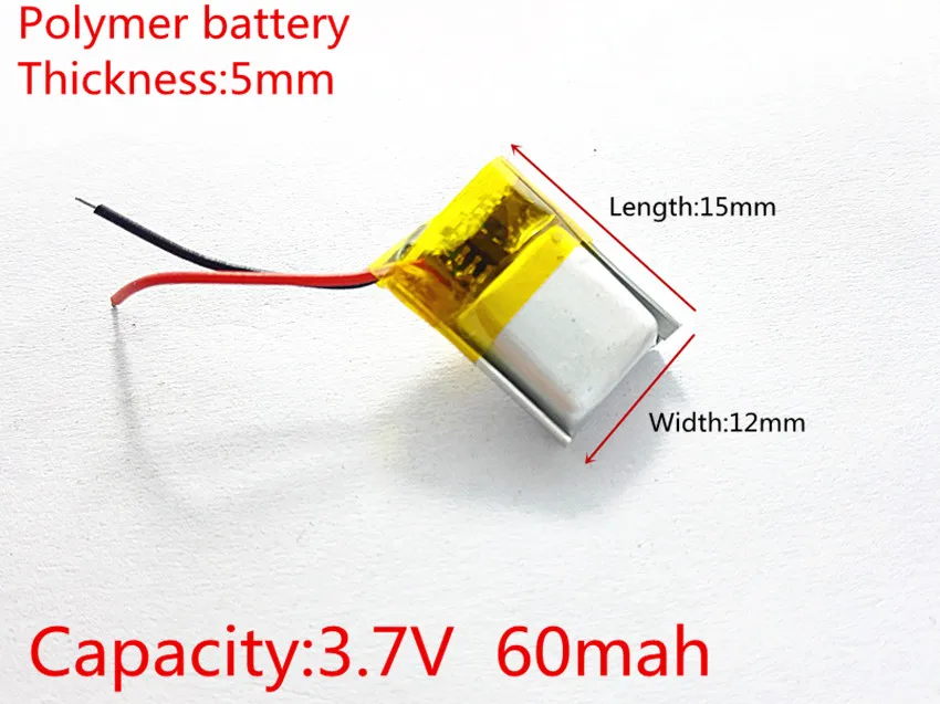 

3.7V,60mAH,501215 PLIB; polymer lithium ion / Li-ion battery for GPS,mp3,mp4,mp5,dvd,,model toy