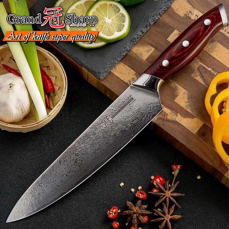 Дамасский кухонный нож vg10 японский дамасский шеф-повар Santoku кухонные ножи лучший подарок кухонные инструменты Grandsharp бренд высокого качества