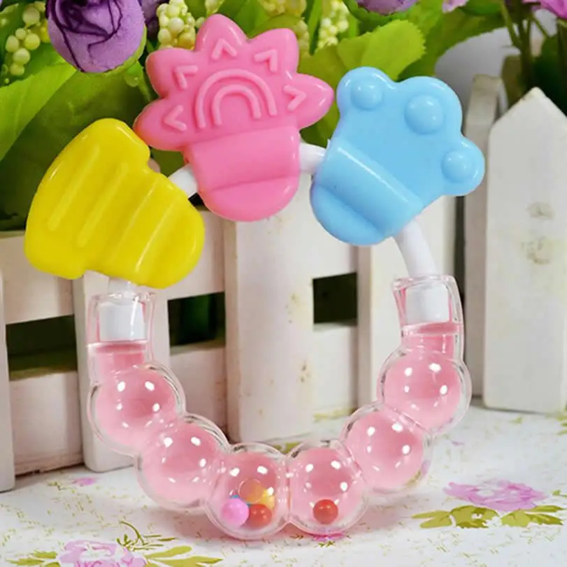 

1Pcs Baby Teethers Rattle Rings Silicone Massager Infant Training Tooth Toddler Bell Toys De Silicone Beads Baby Teethers