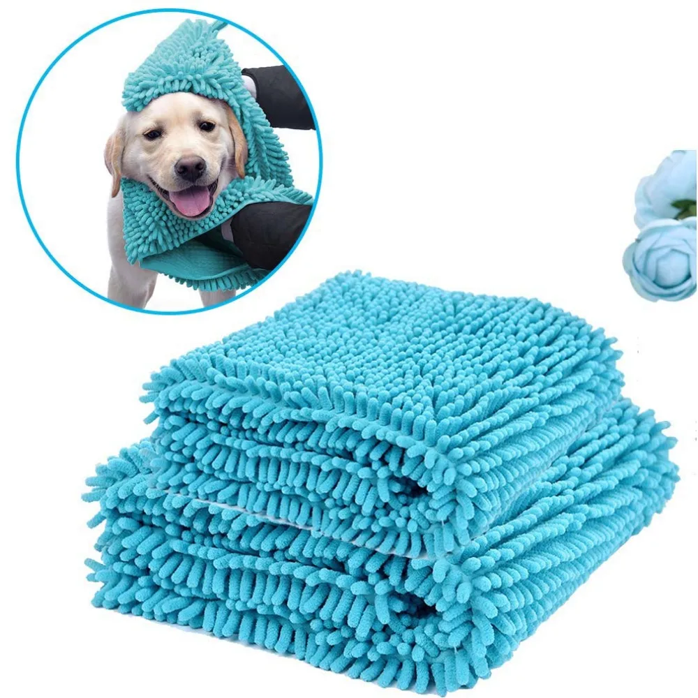 Serviette de bain en microfibre Ultra absorbante pour chien, avec poches à main, séchage rapide