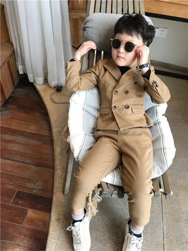 

Warm Wedding Formal 2PCS/set Suit Boys Casual Blazer Jacket +Pant Two Suits For Kids Clothes 3-8T Children's Blazer 100-140cm