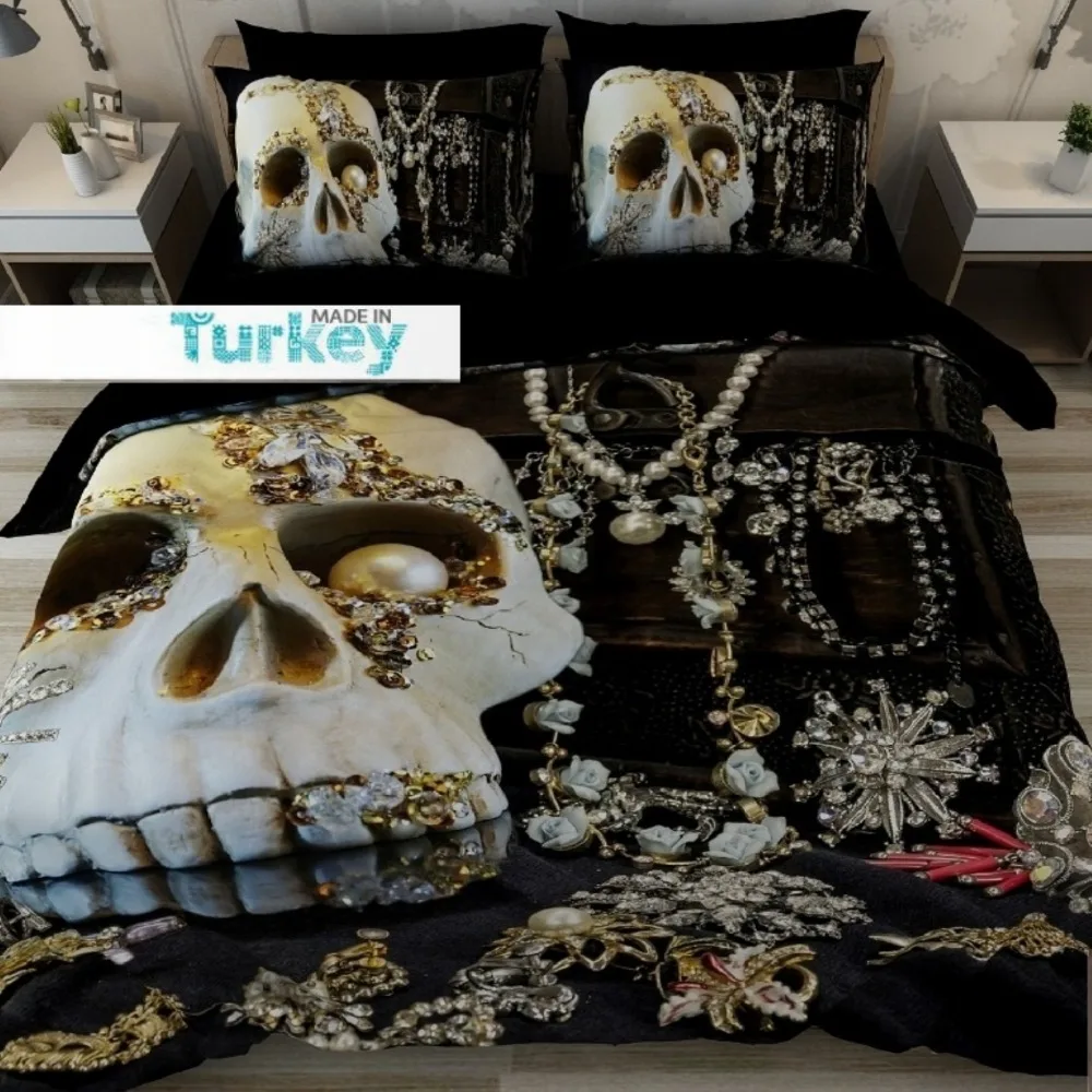  Autre 6 pièces jaune blanc crâne luxe diamant bijoux impression 3D coton Satin Double housse de cou