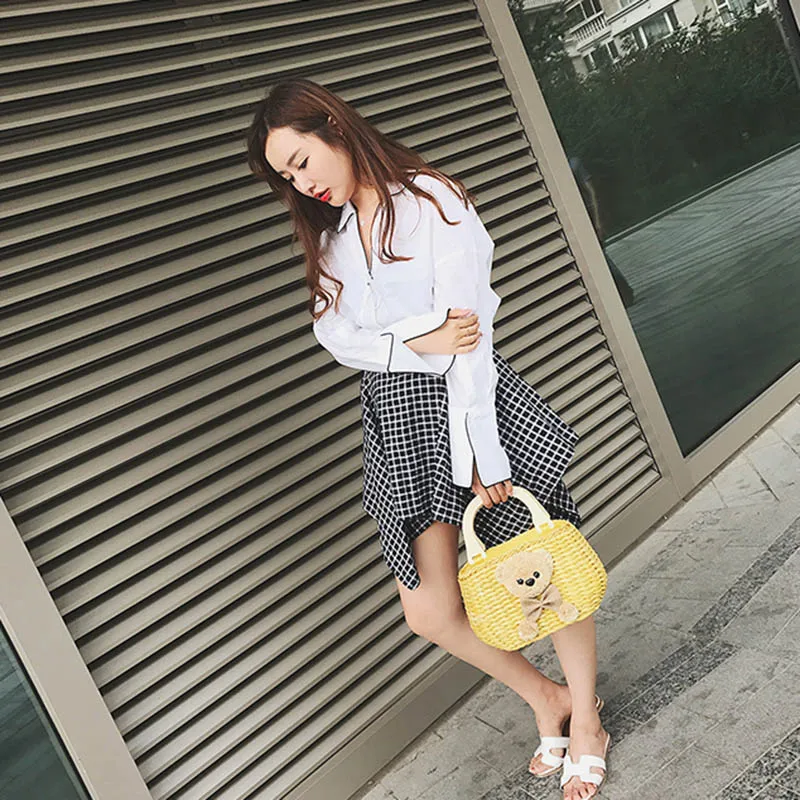 Women Beach Handbag Summer INS Popular Female Straw Bags Casual Lady Mini Fashion Bear Handle Bag Travel Knitted Bolsa SS3174 (15)