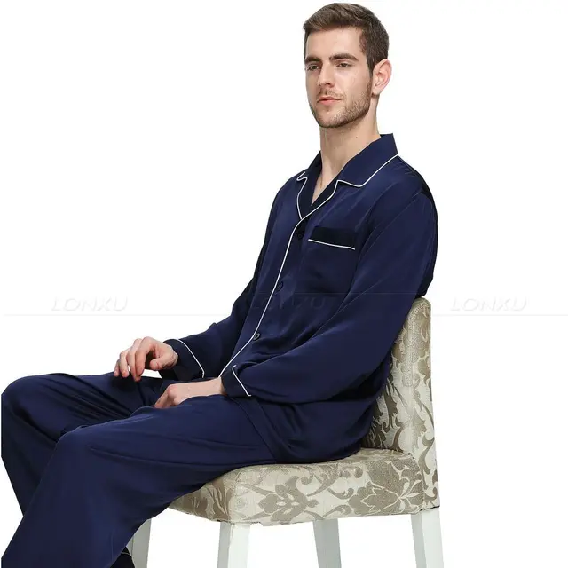 LONXU Set Pigiama in Raso da Uomo---S~4XL
