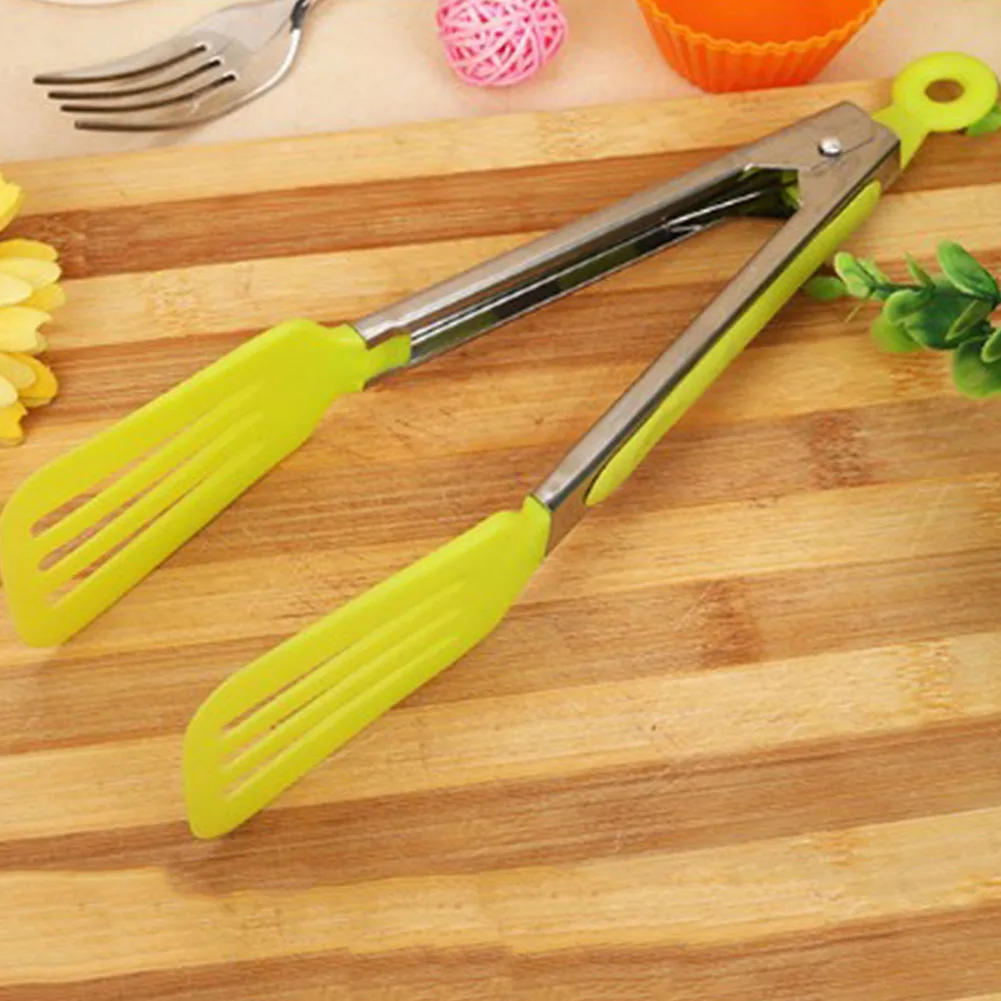 1pcs Colorful BBQ Tongs Silicone Cover Handle Kitchen Tongs Lock Design