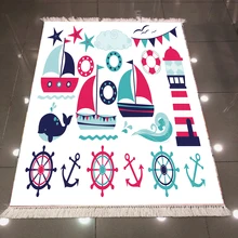 Else Синий Красный матросский корабль морской Маяк якорь 3d микрофибра Противоскользящий задний моющийся декоративный килим для детской комнаты ковер