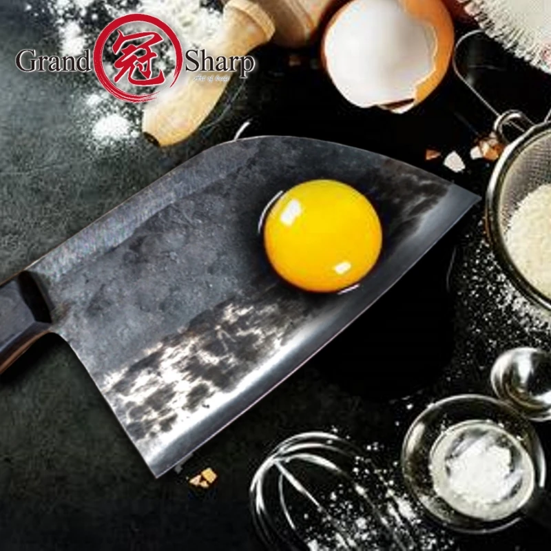 Ручной Кованый нож шеф-повара, плакированный стальной кованый китайский Кливер, Профессиональные Кухонные ножи, инструменты для нарезки мяса и овощей