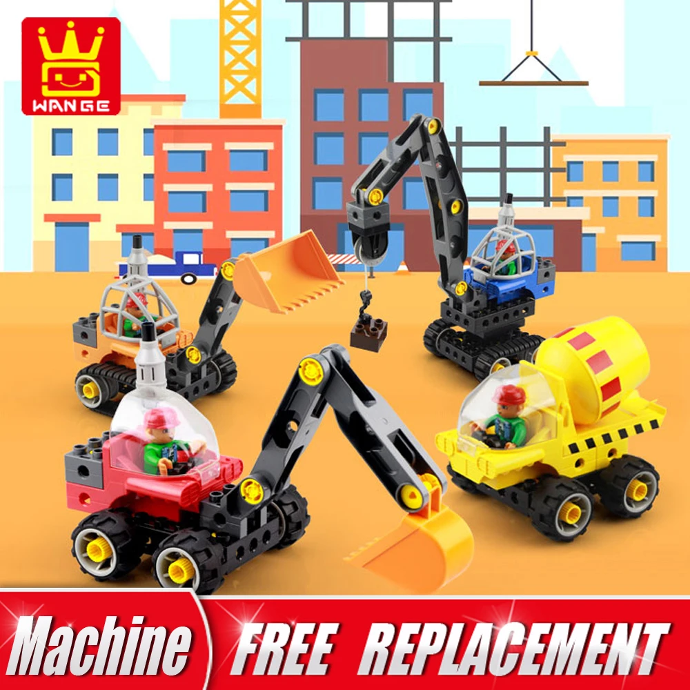 

WANGE 5 in 1 Technical Machines Big Size Bricks 38pcs+5Cards Excavator DIY Building Blocks Educational Kids Toys for 1.5Y Above