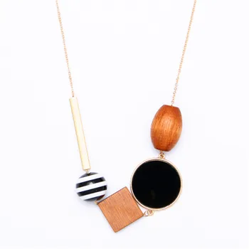 

Contracted necklace geometric wood brass Ms pendant long necklace sweater chain