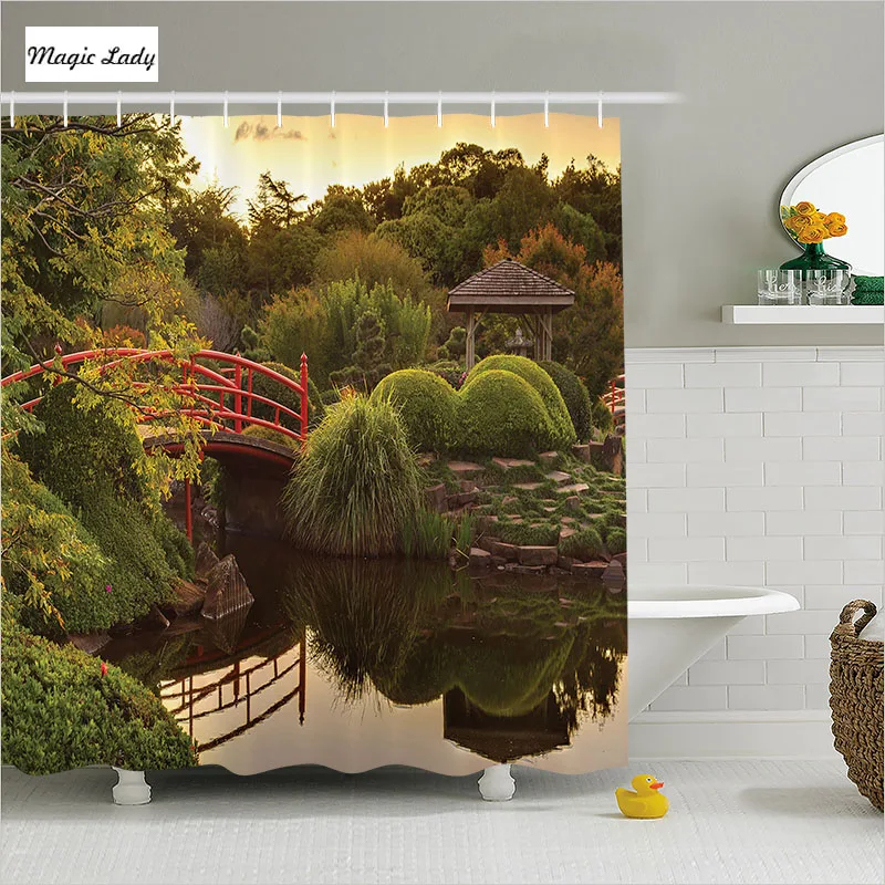 Shower Curtain Japanese Bathroom Accessories Peaceful Garden Twilight